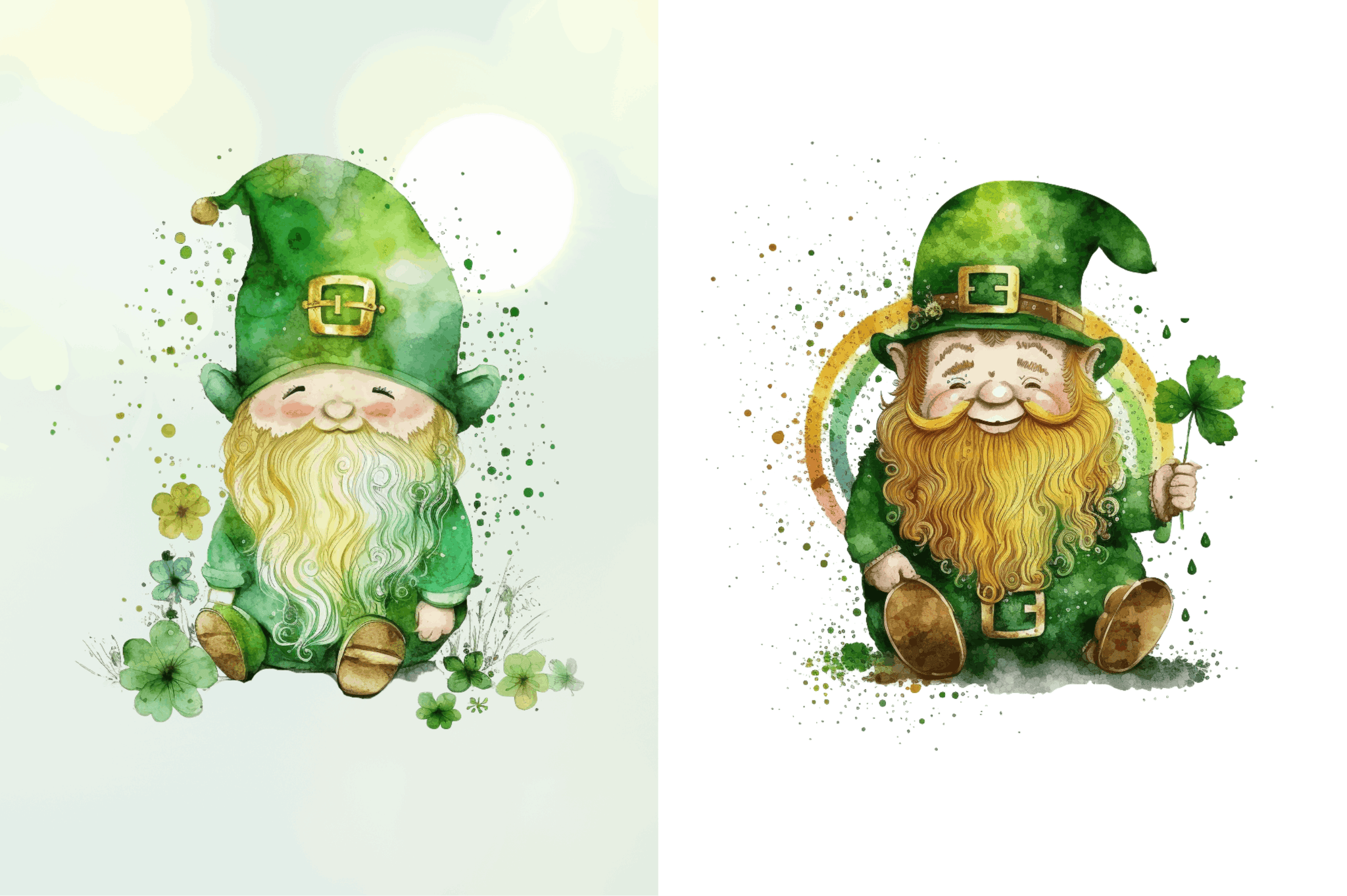 Watercolor St Patricks Day Gnome Clipart Bundle