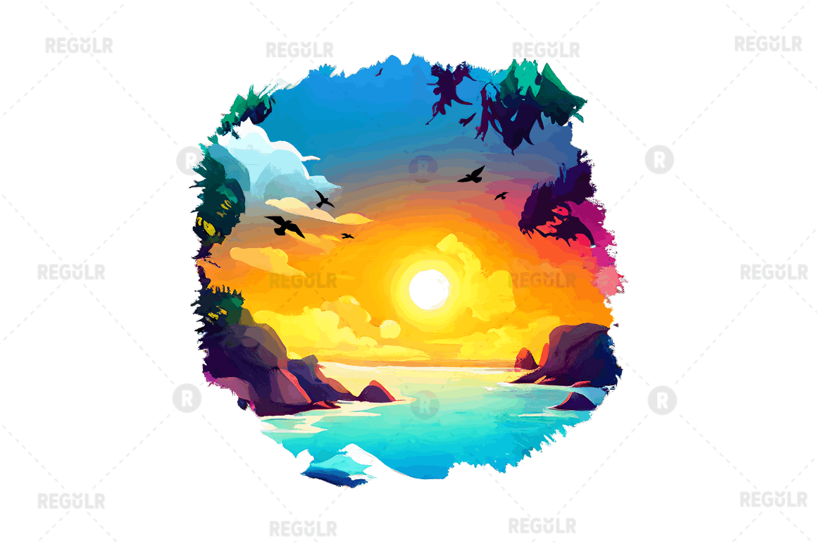Beach Sunset Watercolor Sublimation Bundle