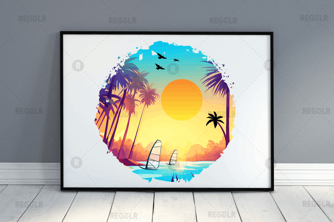 Beach Sunset Watercolor Sublimation Bundle