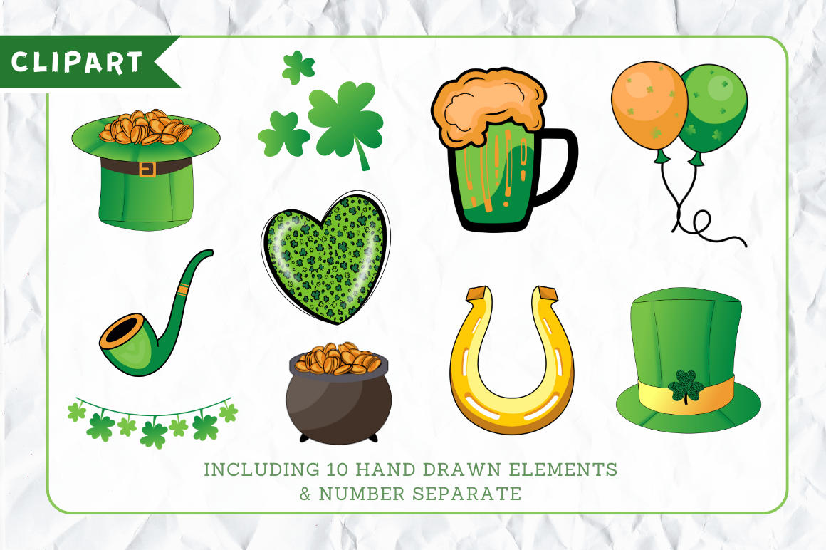 St Patrick’s Alphabet with Hand Drawn Numbers and Clipart