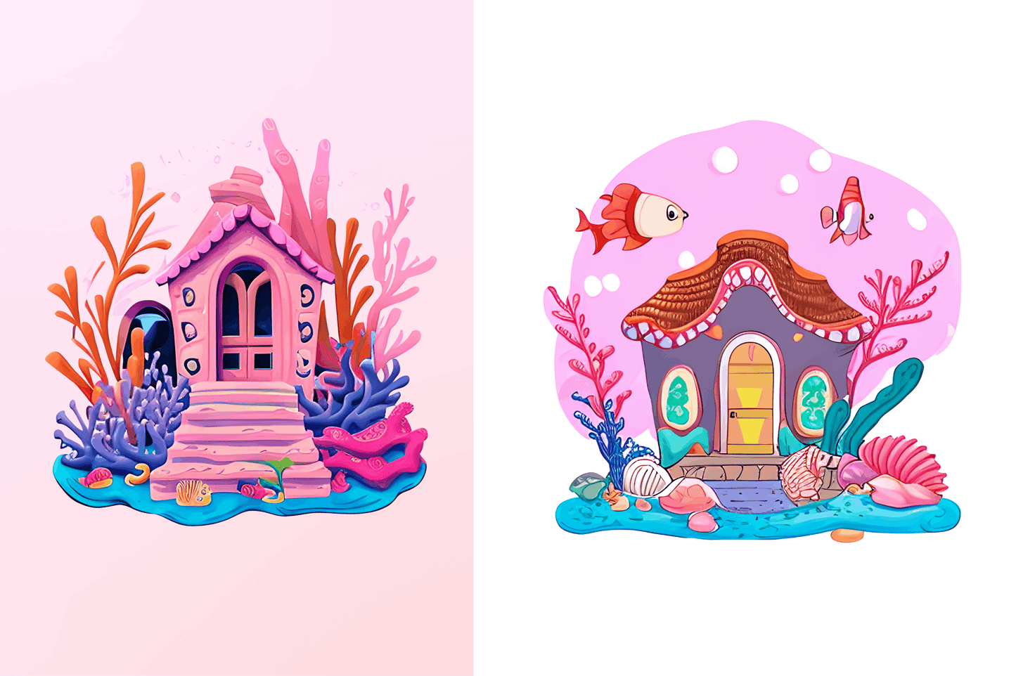 Watercolor Underwater House Clipart Bundle