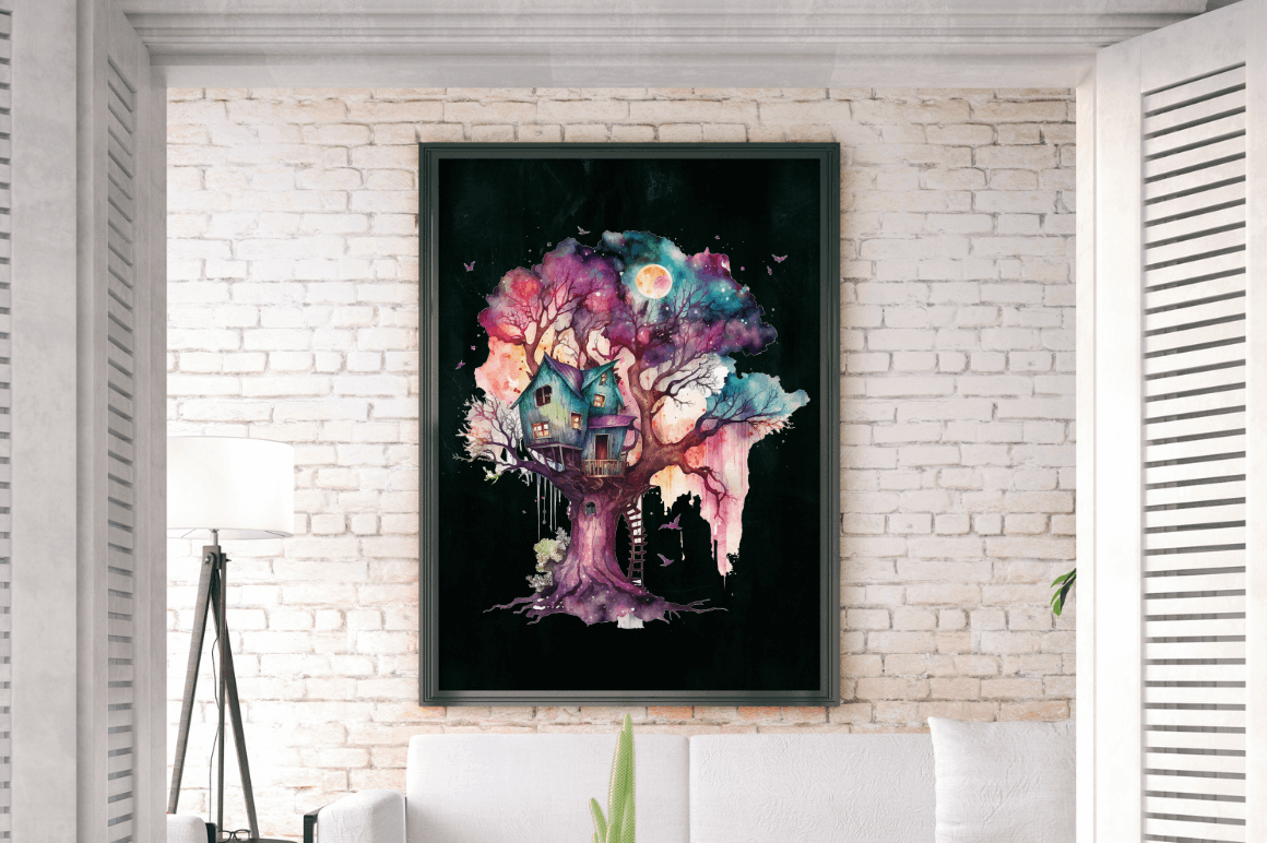 Watercolor  Fairy Tree House Clipart Bundle