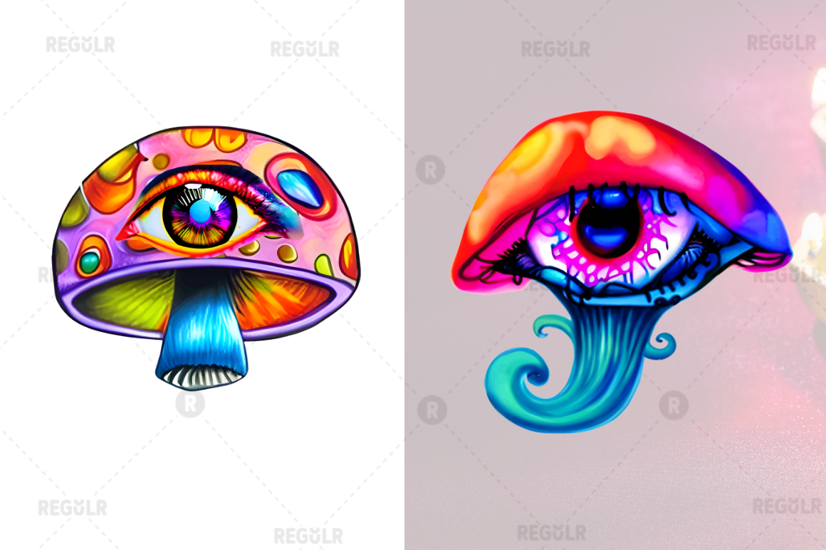 Watercolor Mushroom Eye  Clipart Bundle