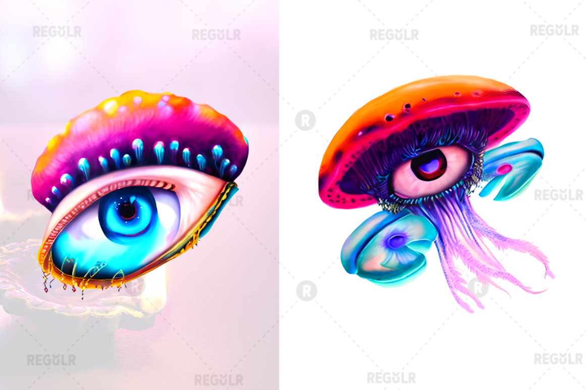 Watercolor Mushroom Eye  Clipart Bundle
