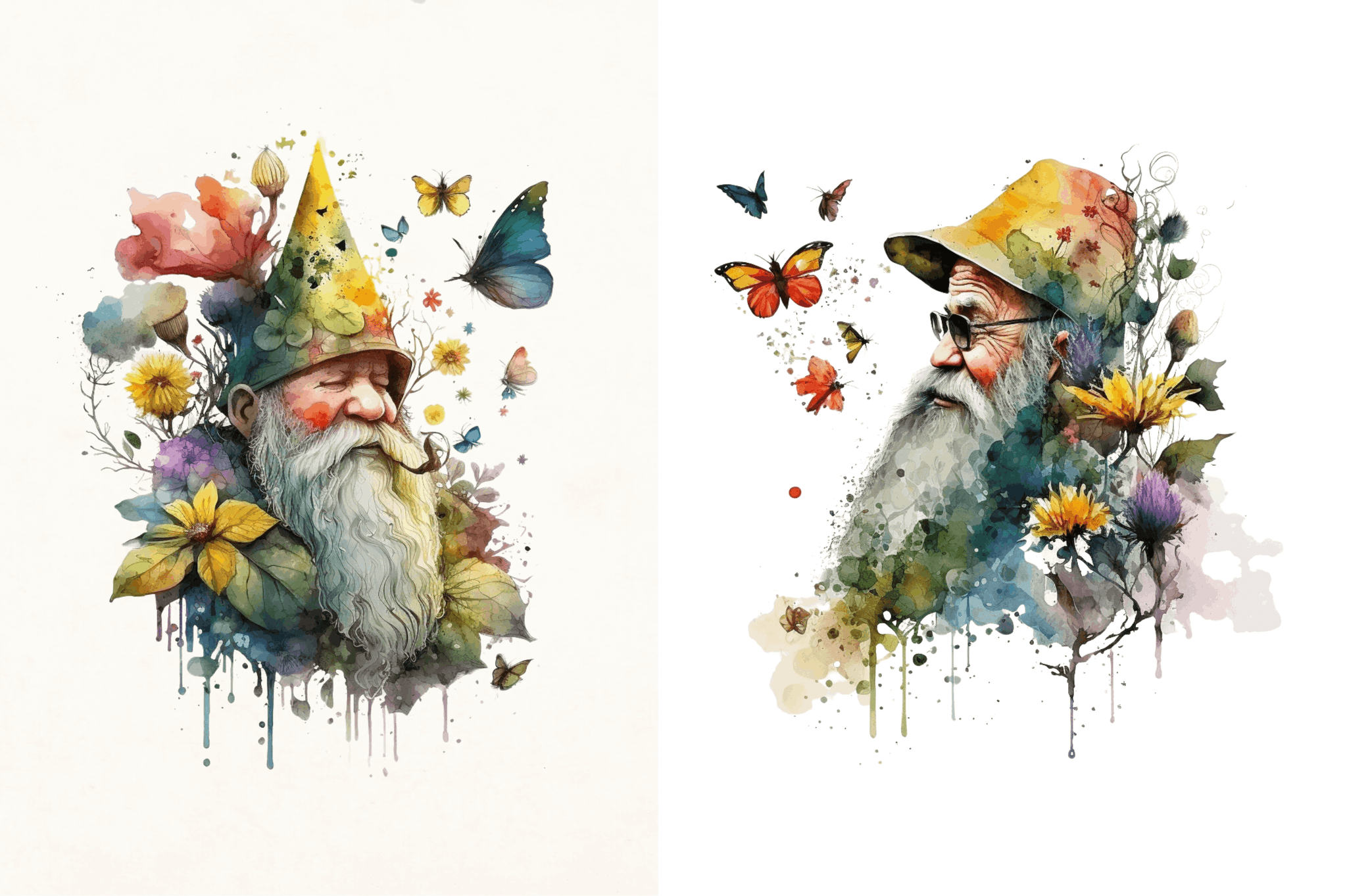 Watercolor Old man sunflower & Butterfly Clipart Bundle