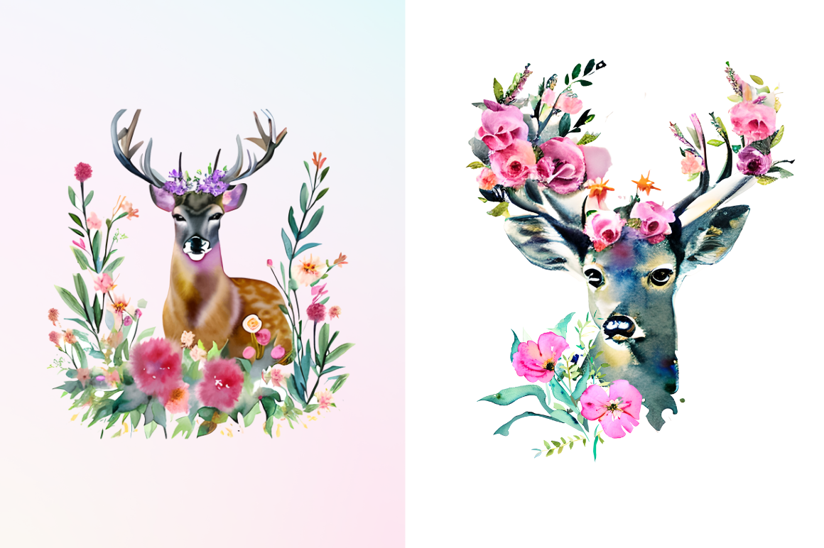 Watercolor Deer Boho Floral Sublimation Bundle