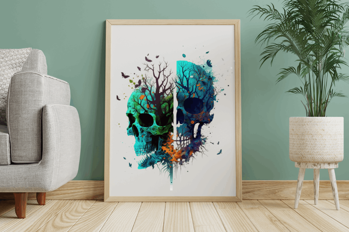 Watercolor Dark Skulls Gothic Nature Clipart Bundle