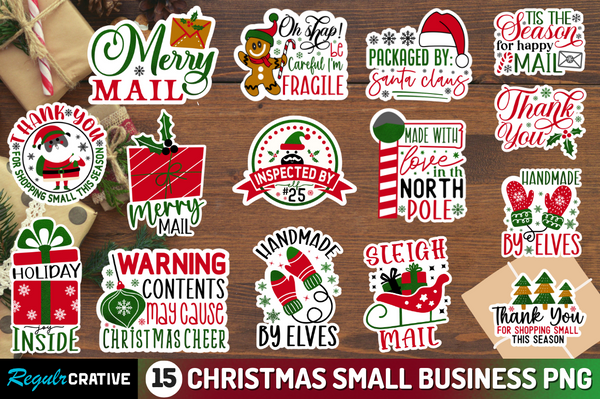 Christmas Small Business Stickers Png Bundle