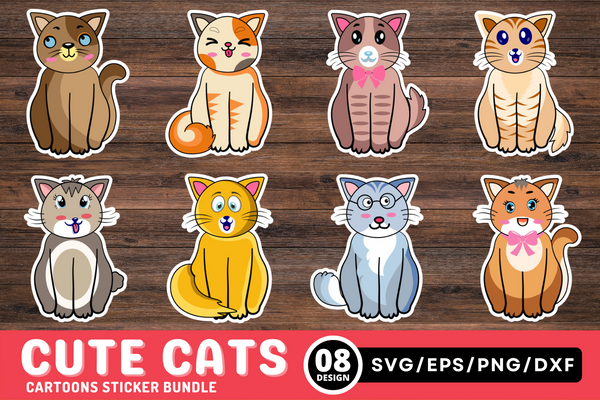 Cute Cats Cartoons Stickers Bundle