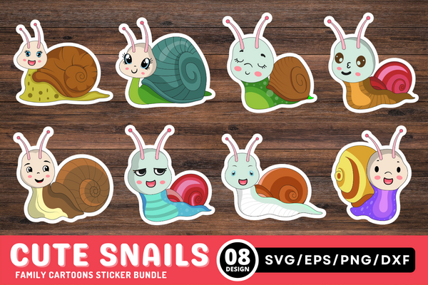 Cute Family Of Snails Sticker Bundle