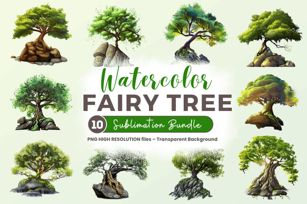 Watercolor Fairy Tree Clipart Bundle