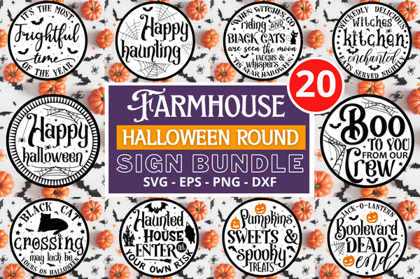 Farmhouse Halloween Round Sign SVG Bundle