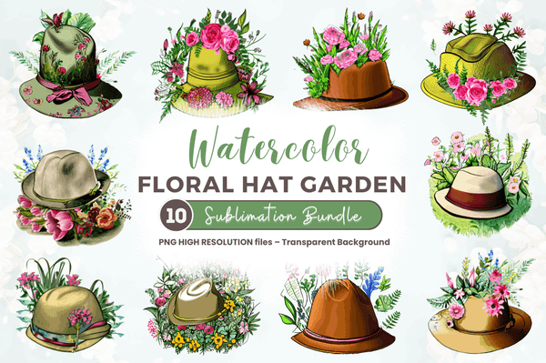 Watercolor  Floral Hat Garden Clipart Bundle