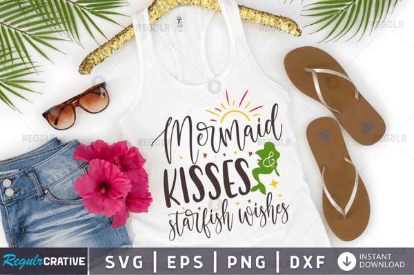 Mermaid kisses and starfish Svg Designs Silhouette Cut Files