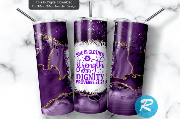 She is clothed in strength and dignity proverbs 20 oz / 30 oz Skinny Tumbler