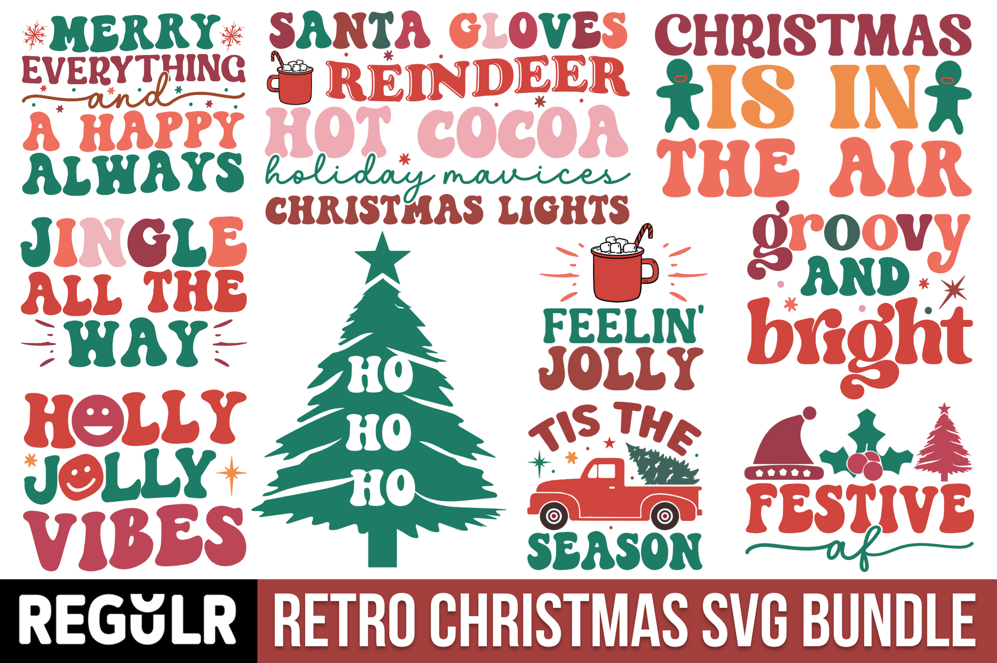 Retro Christmas Svg Bundle
