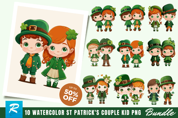 St Patrick's Day Couple Kid Cute Clipart Bundle