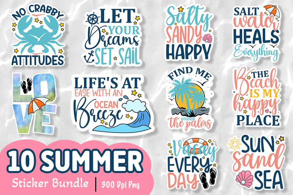 Beach and Summer Printable Sticker Bundle