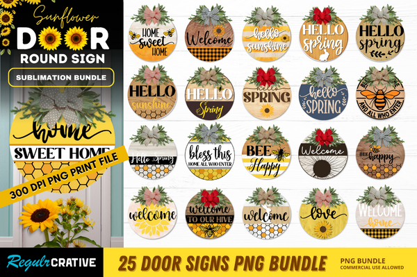 Sunflower Door Round Signs PNG Bundle