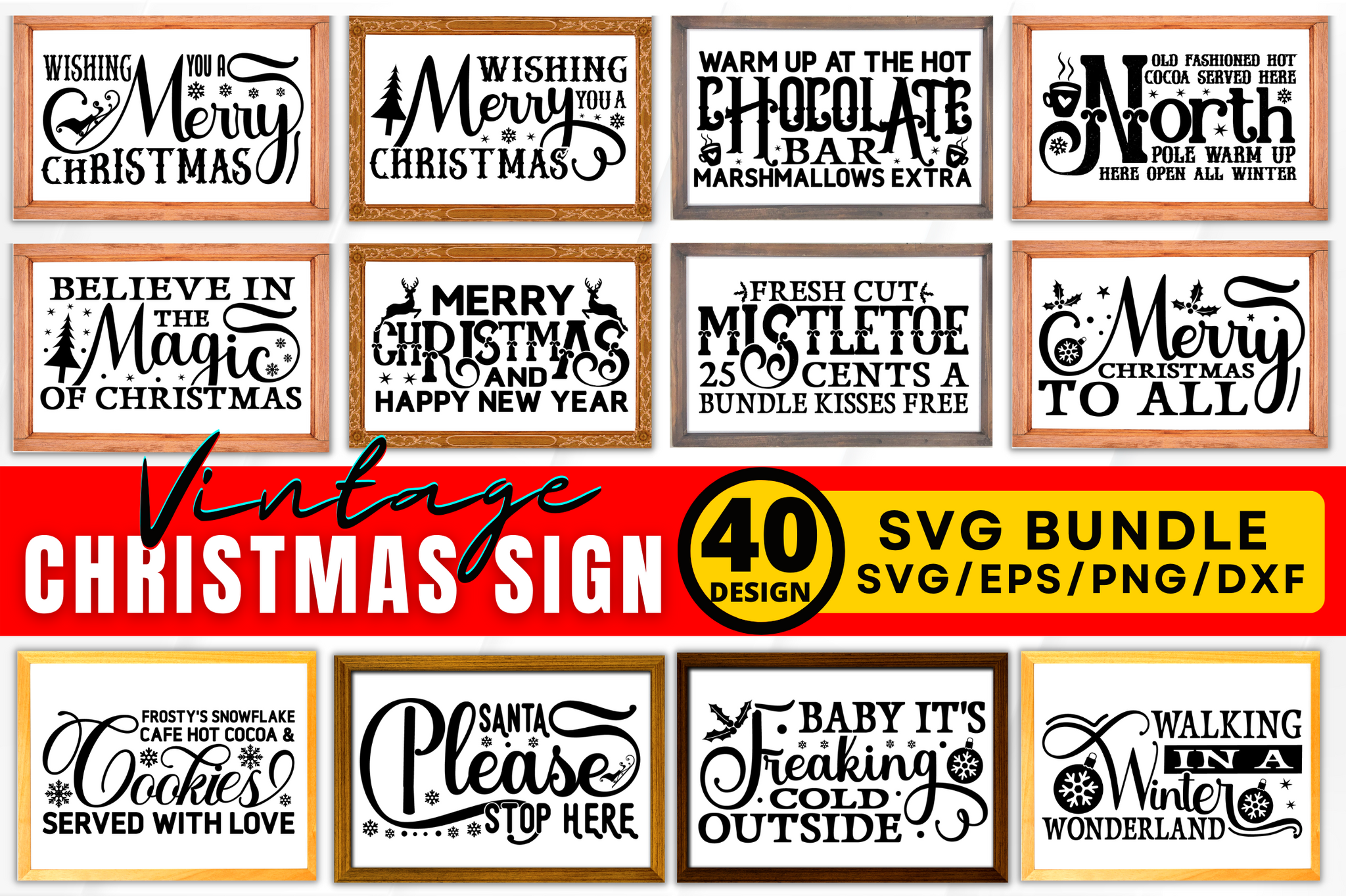 Vintage Christmas Sign SVG Bundle