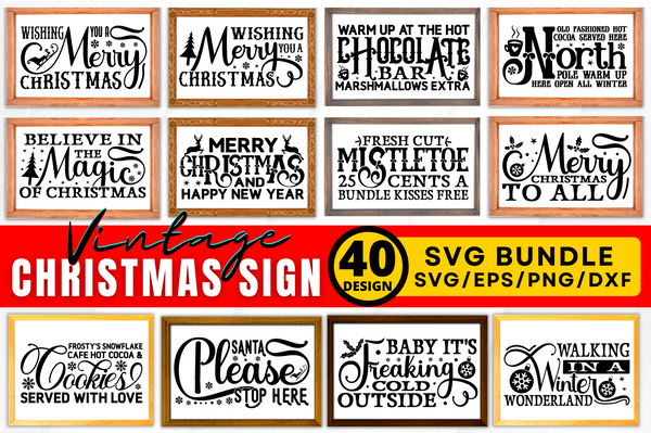 Vintage Christmas Sign SVG Bundle