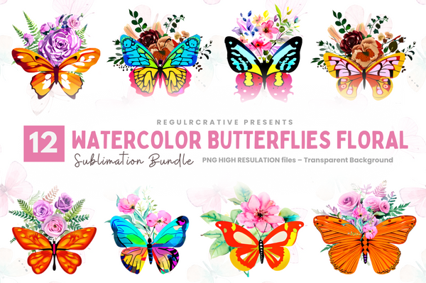 Watercolor Groovy Butterflies Floral  Sublimation Bundle