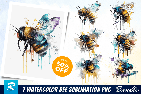 Watercolor Bee Sublimation Png Bundle