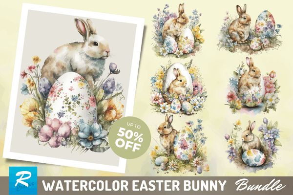 Watercolor Easter Bunny Sublimation Bundle