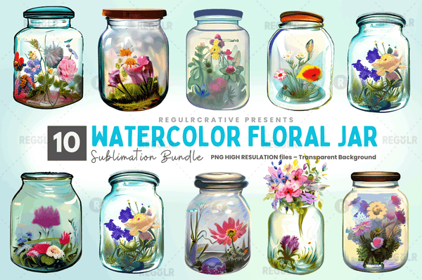 Watercolor Floral Jar Clipart  Bundle