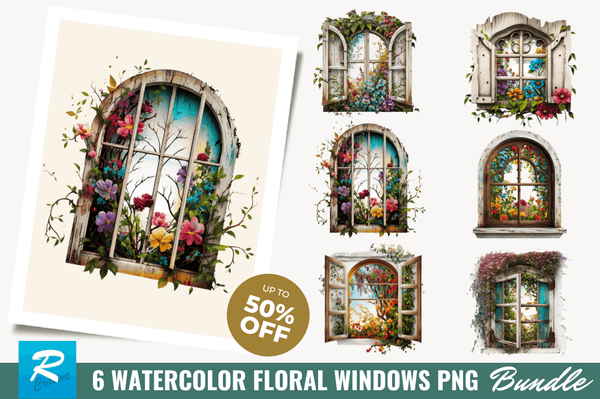 Watercolor Floral Window Clipart Bundle