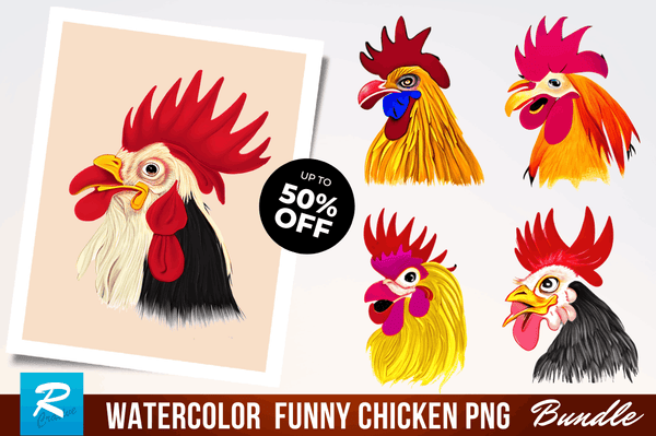 Watercolor Funny Chicken Clipart Bundle