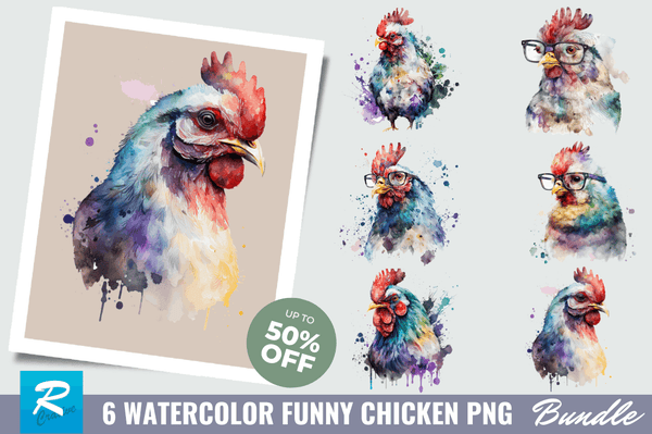 Watercolor Funny Chicken Clipart Bundle