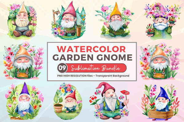 Watercolor  Garden Gnome Clipart Bundle