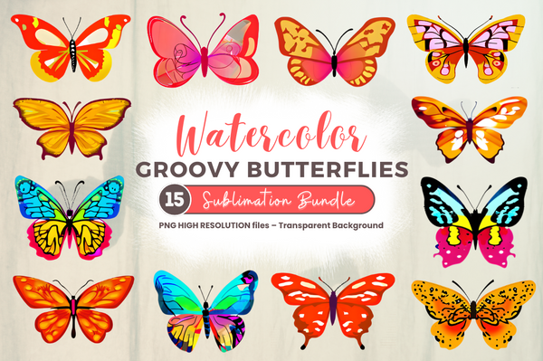 Watercolor  Groovy Butterflies Sublimation Bundle