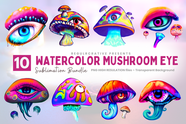 Watercolor Mushroom Eye  Clipart Bundle