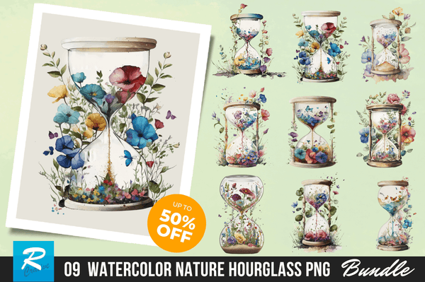 Watercolor Nature Hourglass  Clipart