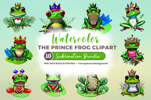 Watercolor  The Prince Frog Clipart Bundle