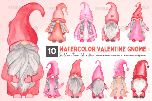 Watercolor Valentine Gnome Clipart Bundle