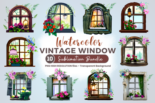 Watercolor  Vintage Window Sublimation Bundle