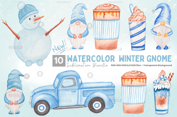 Watercolor  Winter Gnome Clipart Bundle