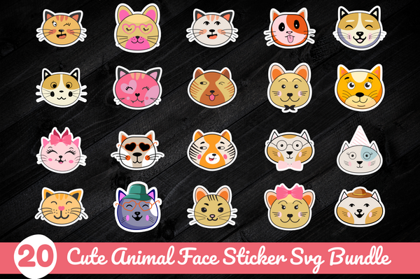 Cute Animal Face Sticker SVG Bundle