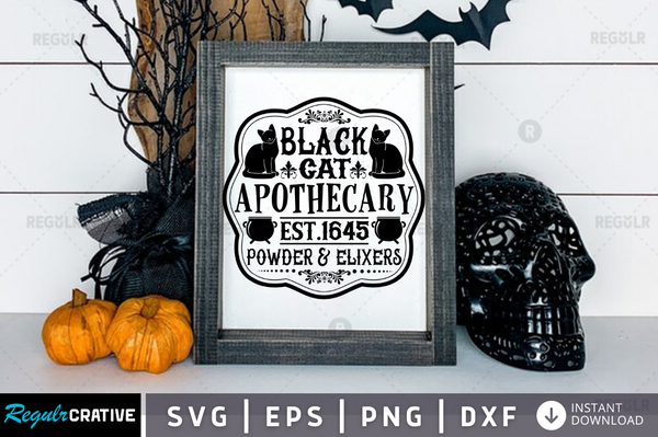black cat apothecary est 1645 Svg Designs