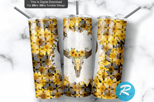 Cow Skull Sunflowers PNG 20 oz / 30 oz Tumbler PNG
