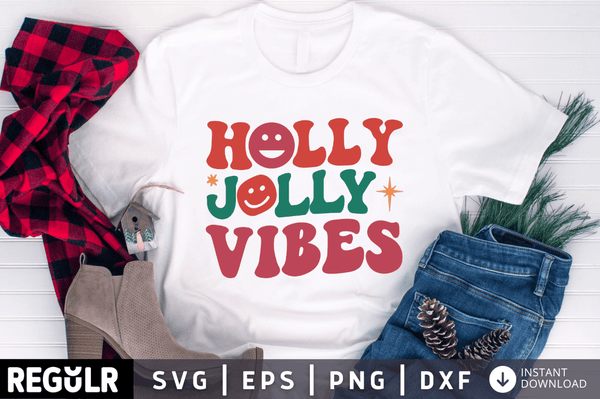 Holly jolly vibes SVG, Retro Christmas SVG Design