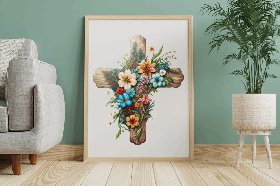 Watercolor Wooden Christian Cross Clipart Bundle
