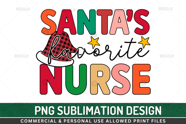 santa's favorite nurse Sublimation Design PNG File , Christmas Design PNG